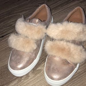 Trendy rose gold fluffy sneakers